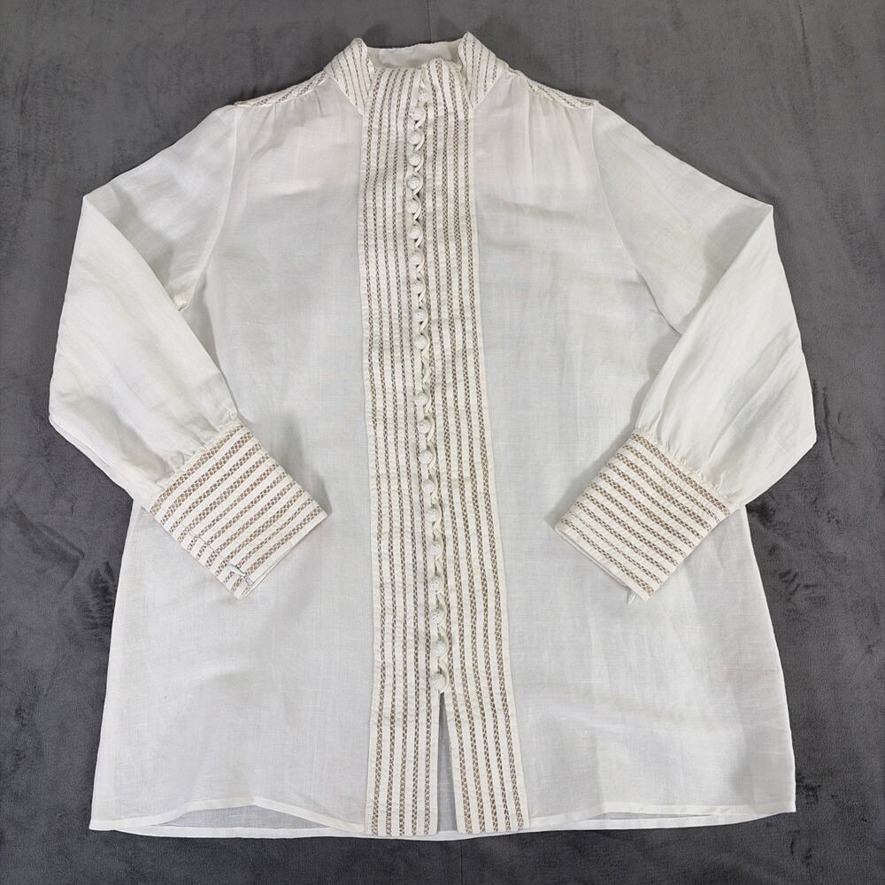 NWOT Soft Surroundings White/Tan Buttonfront Lace/Crocheted Button Blouse Small - Picture 1 of 14